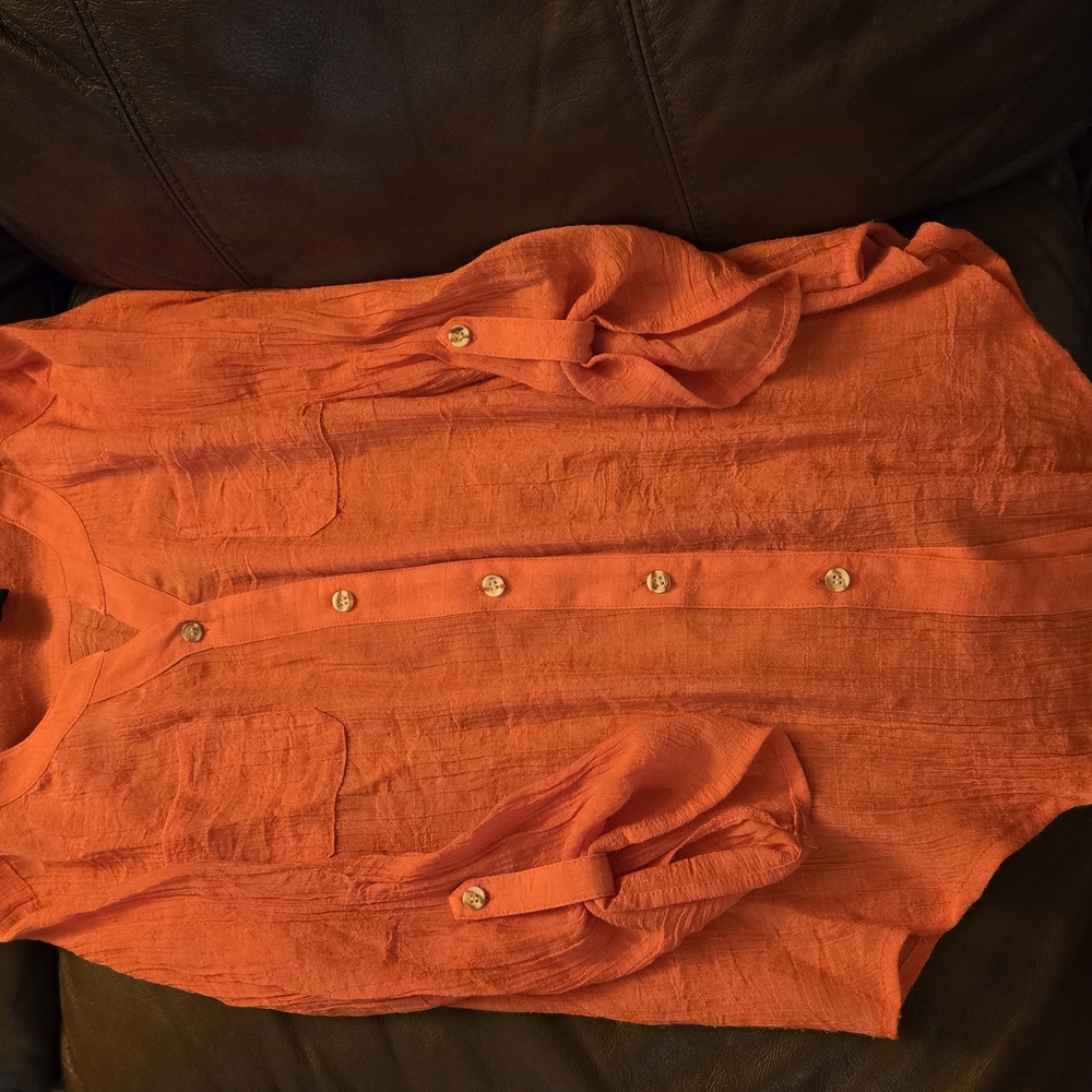 Orange Button-Up Blouse